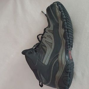 Skechers Mens Black Gray Steel Toe Work Boots Size 10.5 Leather Slip Resistant